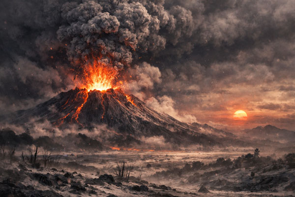 The planet was covered in ash after a volcanic eruption